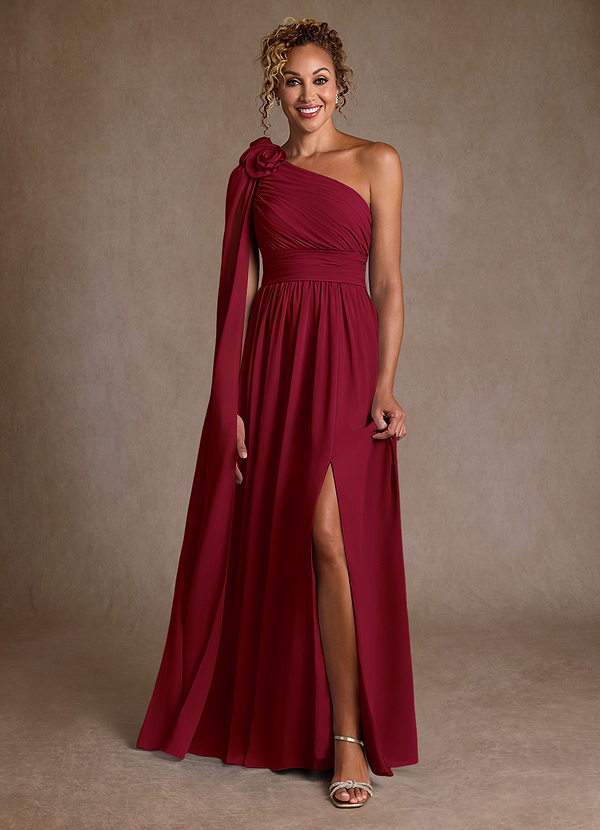 Azazie Lancaster Brautmutterkleider A-Linie One-Shoulder Chiffon Kleid Burgunderrot image1