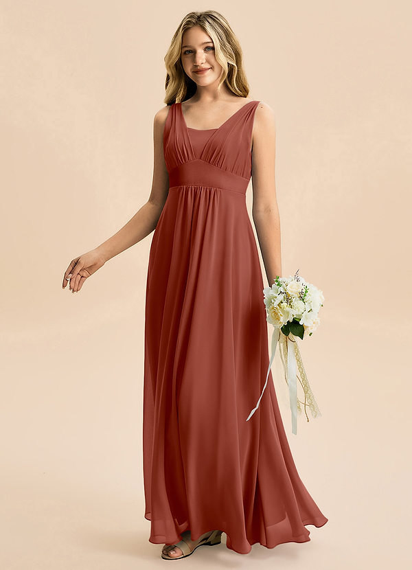 Azazie Odette Junior Klä av A-Line i Chiffong Älskling Halsringning image1