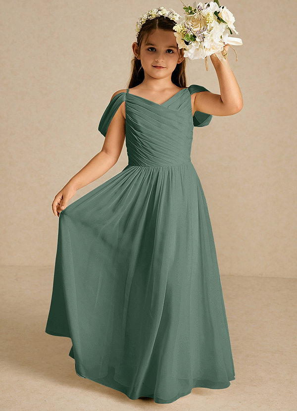 Azazie Chelle Flower Girl Dresses Eucalyptus A-Line Pleated Chiffon Dress image1