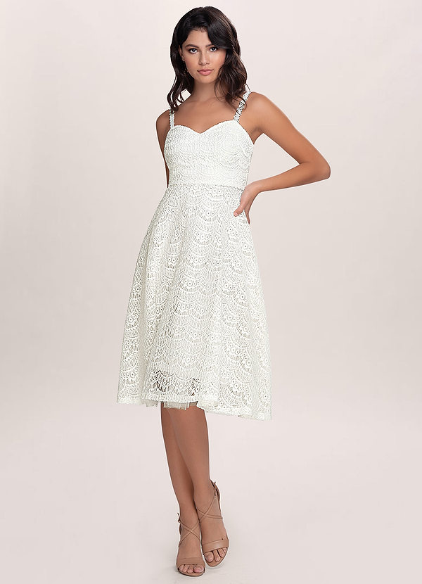 white and beige lace dress