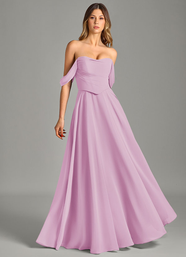 Azazie Chelsey Vestidos Dama de Honor Vestido de Rosa Caramelo de Gasa de Corte en A Convertible con Vestidos sin tirantes image1