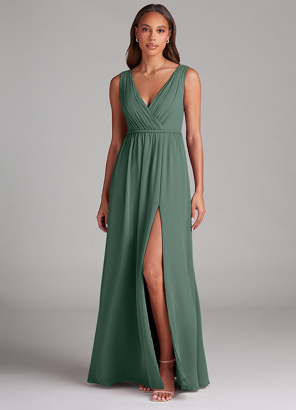 Azazie Tanicia Bridesmaid Dresses Sea Moss A-Line Pleated Chiffon Dress image1