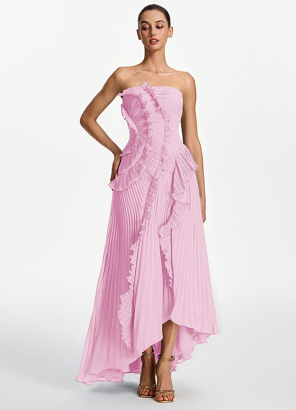 Chrysanthe Candy Pink Strapless Pleated Chiffon Maxi Dress image1