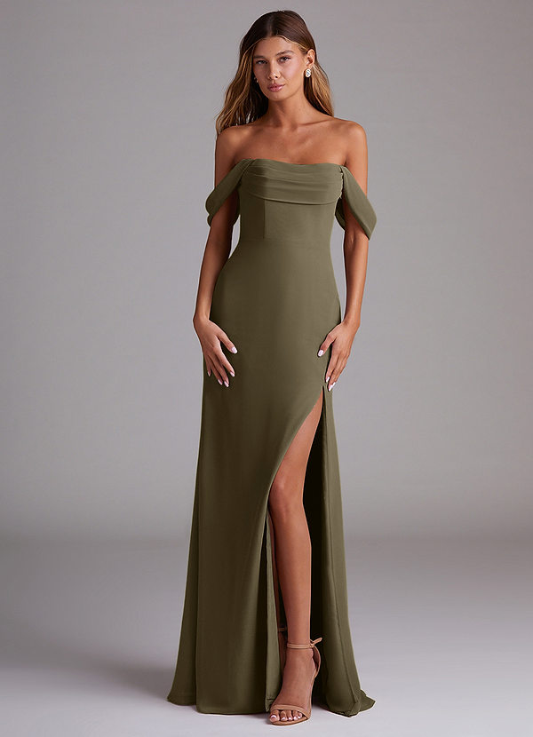Azazie Saige Bridesmaid Dresses Willow Green A-Line Off the Shoulder Chiffon Convertible Dress image1