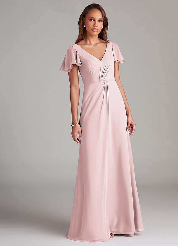 Azazie Soren Bridesmaid Dresses Blushing Pink A-Line Ruched Chiffon Dress image1