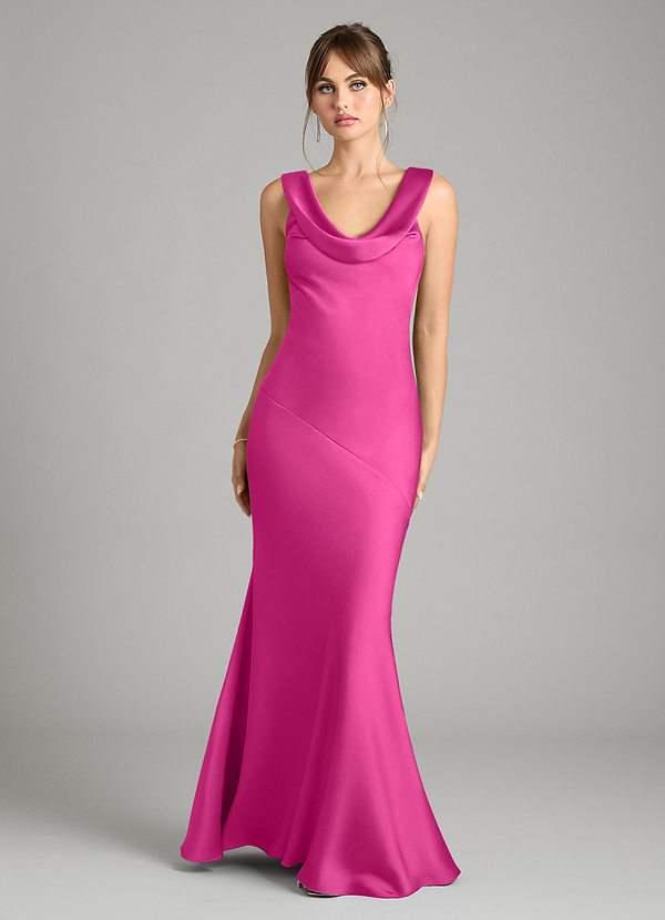 Azazie Rylina Bridesmaid Dresses Fuchsia Mermaid Stretch Satin Dress image1