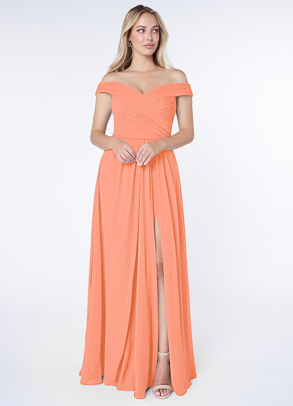 Azazie Audrianna Bridesmaid Dresses Sunset A-Line Off-The-Shoulder Gathered Chiffon Convertible Dress image1