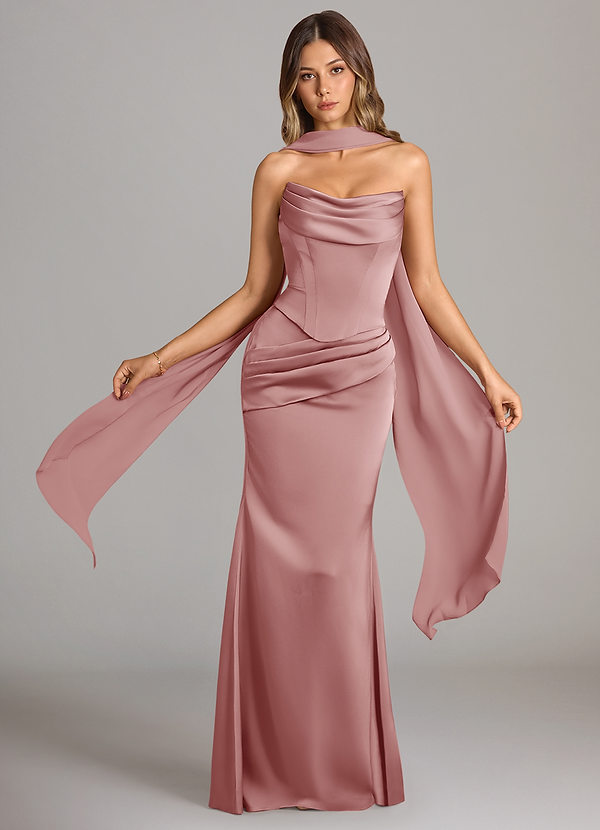Azazie Sorrel Bridesmaid Dresses Dusty Rose Mermaid Strapless Stretch Satin Convertible Dress image1