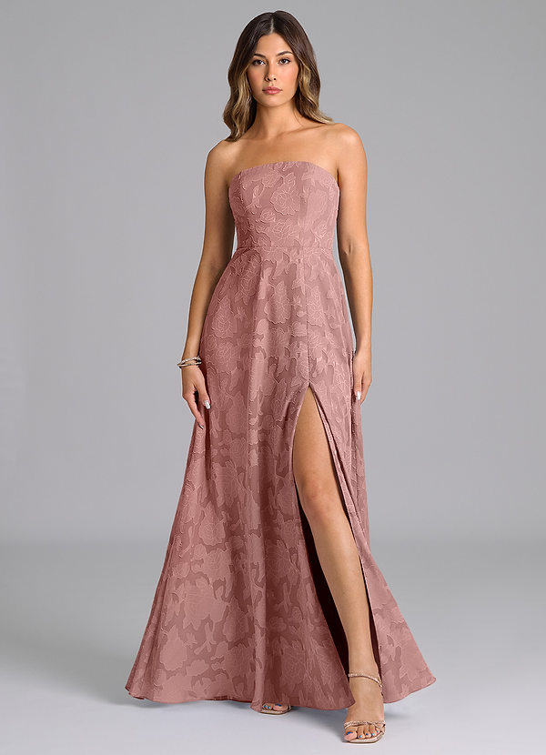Azazie Wren Bridesmaid Dresses Dusty Rose A-Line Strapless Floral Burnout Dress image1