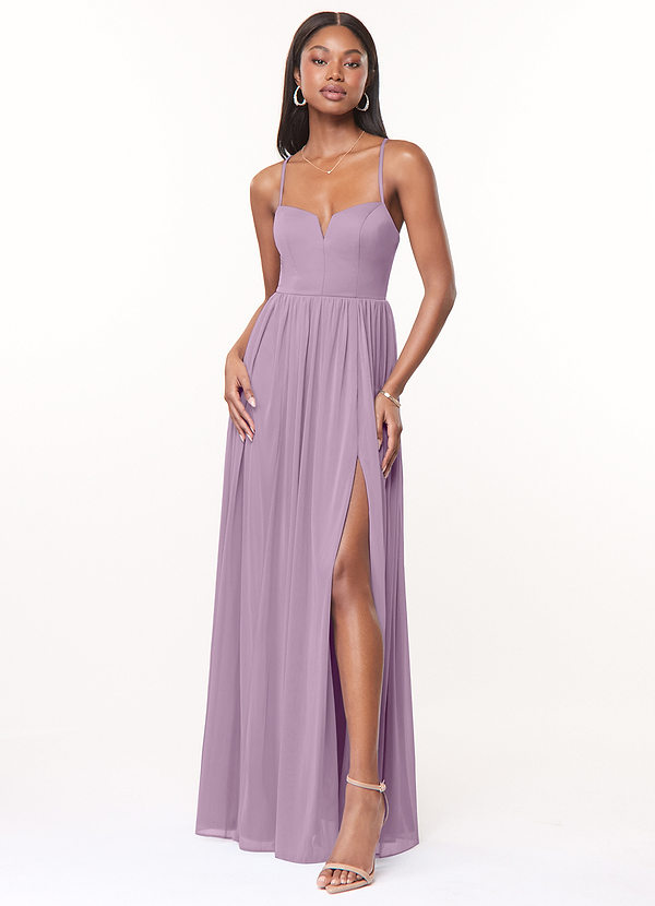 Azazie Marsol Brautjungfernkleider A-Linie Korsett Gittergewebe Kleid Blauregen image1