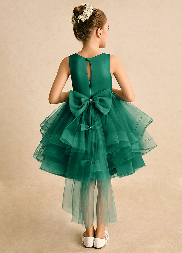 Azazie Tinie Flower Girl Dresses Emerald Ball-Gown Bow Tulle Dress image1