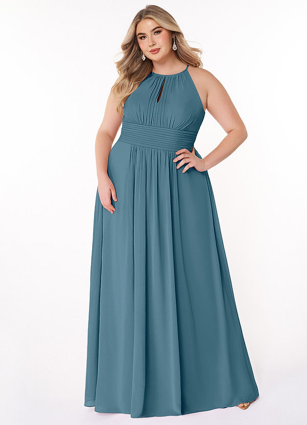 Azazie Bonnie Bridesmaid Dresses Bermuda A-Line Keyhole Ruched Chiffon Dress image1