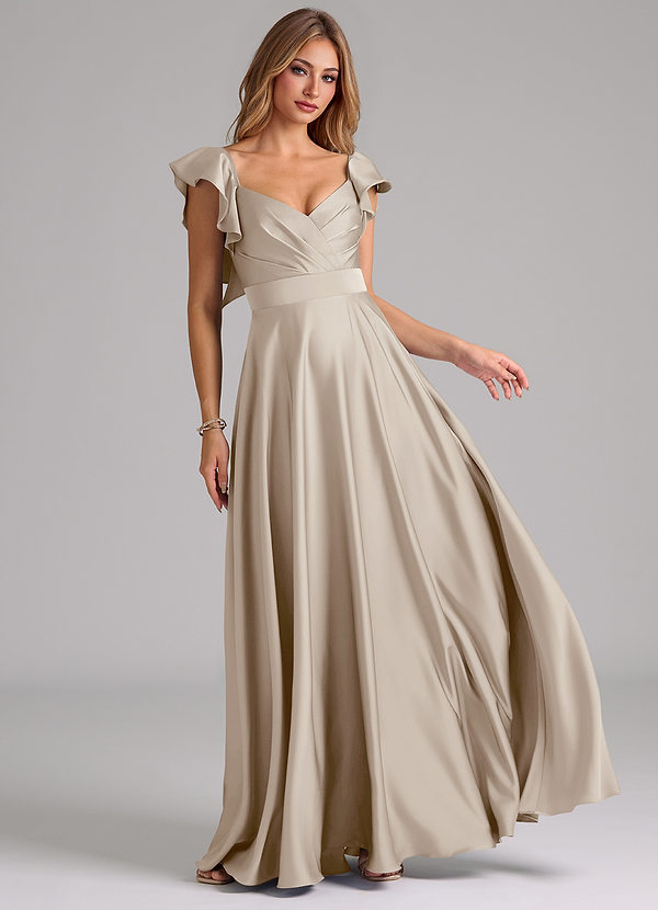 Azazie Leilani Bridesmaid Dresses Frost A-Line Ruched Stretch Satin Dress image1