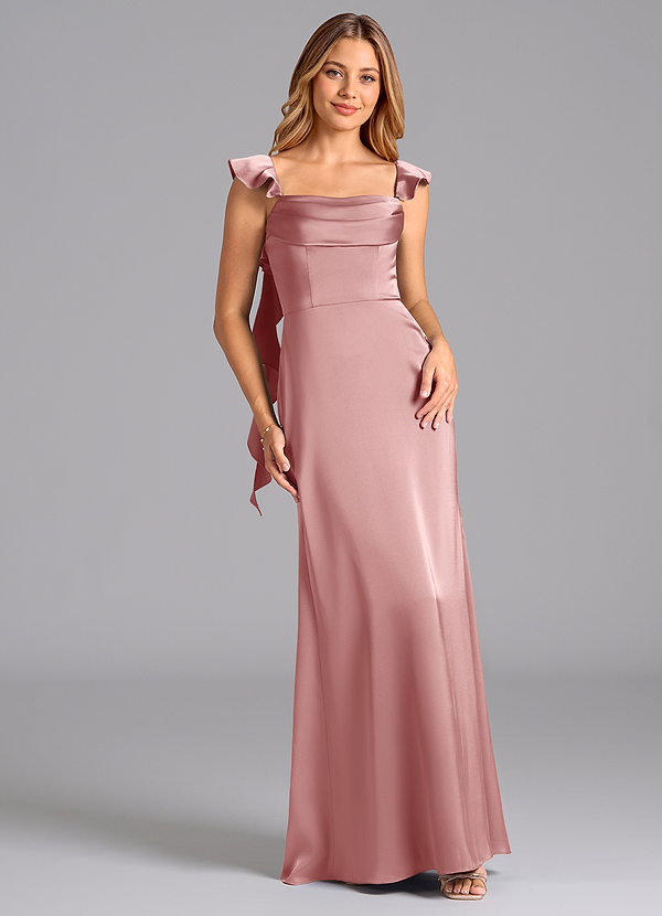 Azazie Adi Abiti da Damigella Abito A-Line in Raso Elasticizzato Plissettato Rosa Polverosa image1