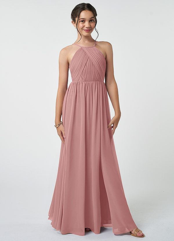 Azazie Leighton Junior Dusty Rose A-Line Pleated Chiffon Dress image1
