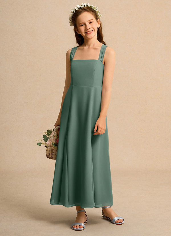 Azazie Tater Junior Formal Vestidos de Niña de Flores Vestido de Eucalipto de Gasa de Corte En A con Plisado image1