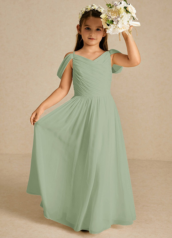 Azazie Chelle Flower Girl Dresses Dusty Sage A-Line Pleated Chiffon Dress image1