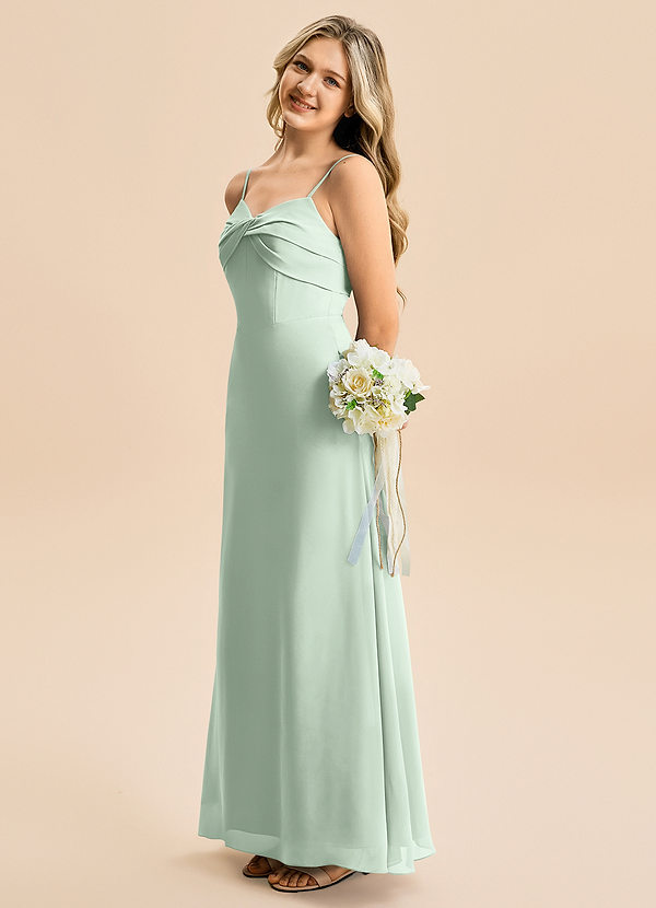 Azazie Jordyn Junior Vestido de Agave de Gasa de Corte en A con Escote de Corazón image1