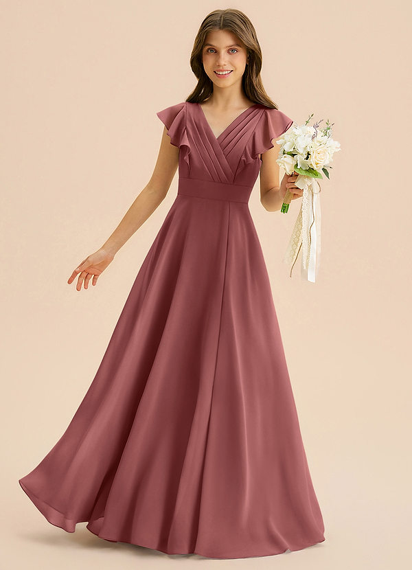 Azazie Anysa Junior Robe Trapèze en Mousseline de soie Rayé Améthyste image1