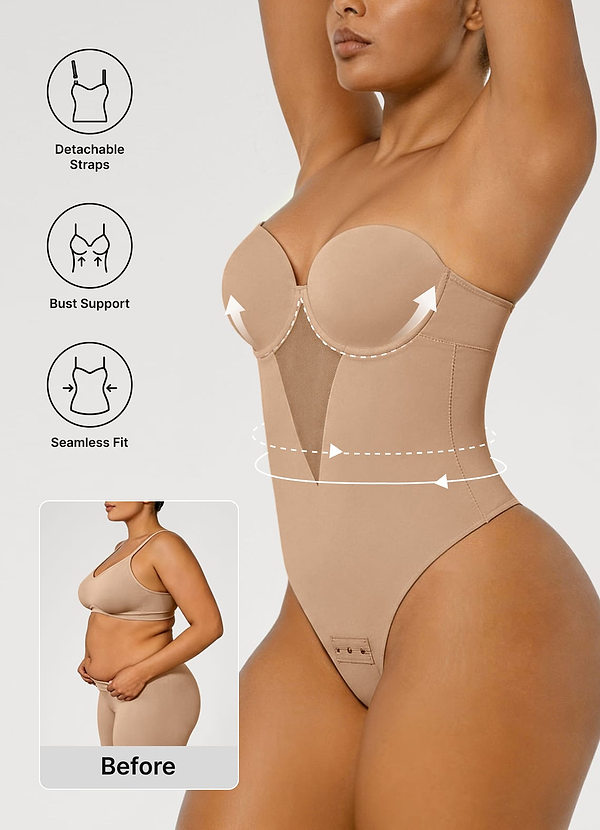 front Trägerloser, nahtloser String-Body mit Cups