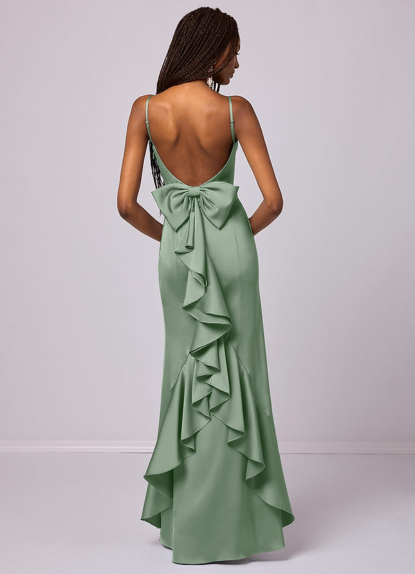 Barbie ♥ Azazie Bridesmaid Dresses Mermaid Bow Stretch Satin Floor-Length Dress image1