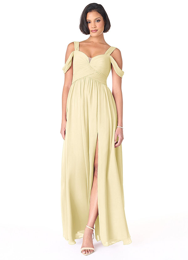Azazie Lianne Bridesmaid Dresses Lemon Sorbet A-Line Off the Shoulder Chiffon Dress image1