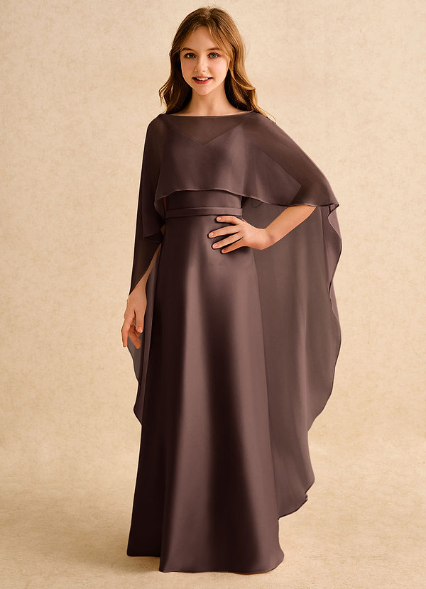 Azazie Fishie Girls Formal Flower Girl Dresses Ganache A-Line Matte Satin Dress image1