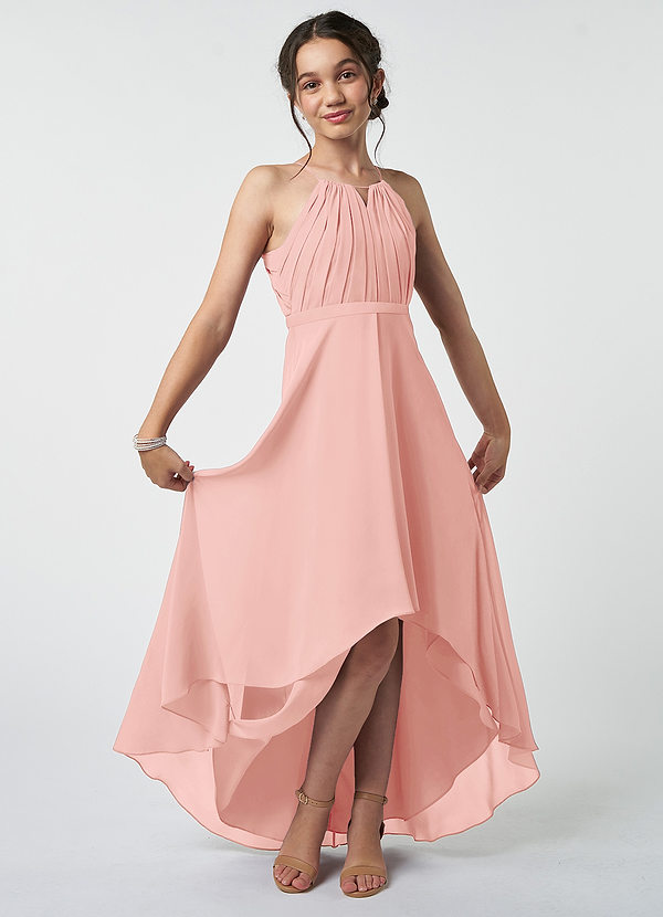 Azazie Oaklynn Junior Robe Trapèze en Mousseline de soie Plissée Rosette image1