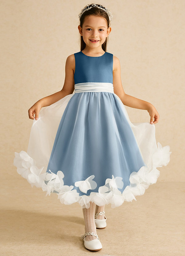 Azazie Stardust Blumenkinder Kleider A-Linie ärmellos Organza Kleid Bermudablau image1