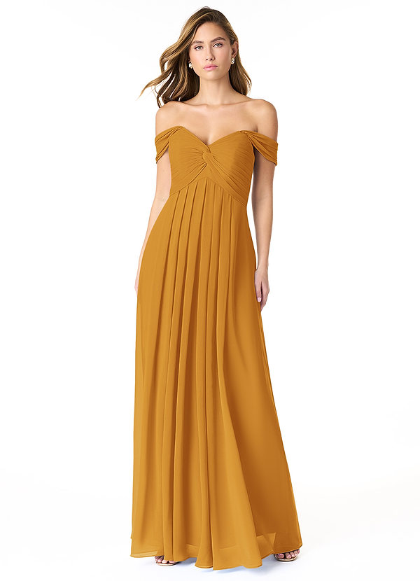 Azazie Kaitlynn Bridesmaid Dresses Butterscotch Empire Ruched Chiffon Convertible Dress image1