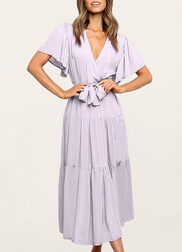 front Summer Journey Lilac Tie-Front Midi Dress