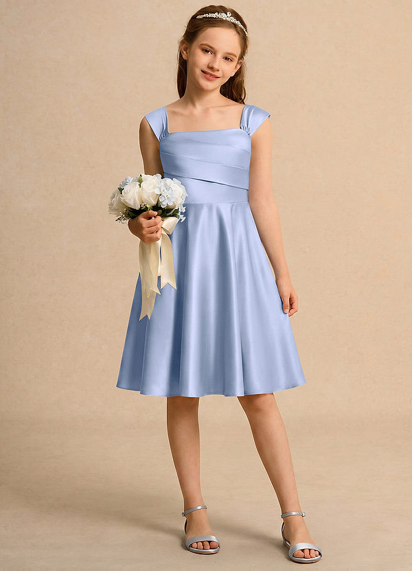 Azazie Budle Girls Formal Flower Girl Dresses Ice A-Line Pleated Matte Satin Dress image1