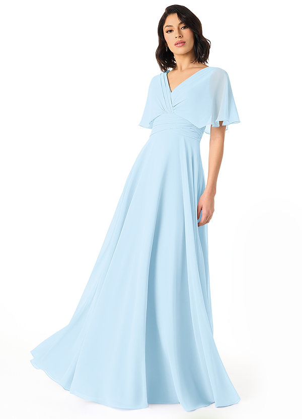 Azazie Pamela Bridesmaid Dresses Sky Blue A-Line V-Neck Pleated Chiffon Dress image1