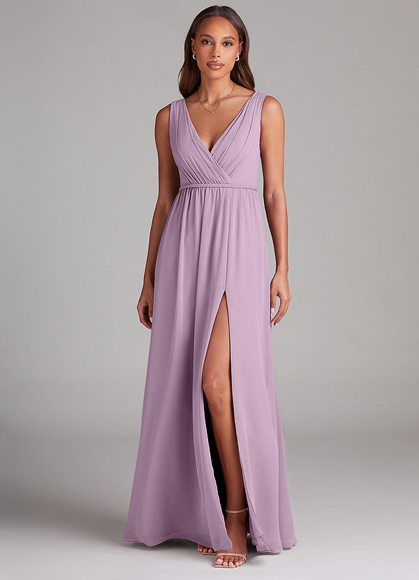 Azazie Tanicia Bridesmaid Dresses Wisteria A-Line Pleated Chiffon Dress image1