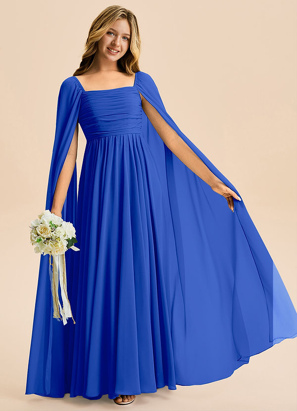 Azazie Calista Junior Royal Blue A-Line Pleated Chiffon Dress image1