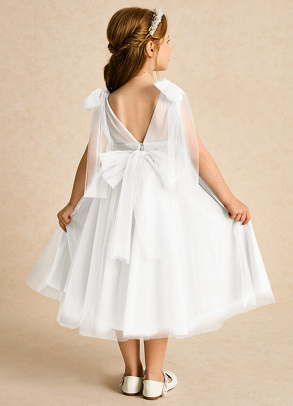 Azazie Dori Robes de Fillette d'Honneur Robe Trapèze en Tulle Rayé Ivoire image1