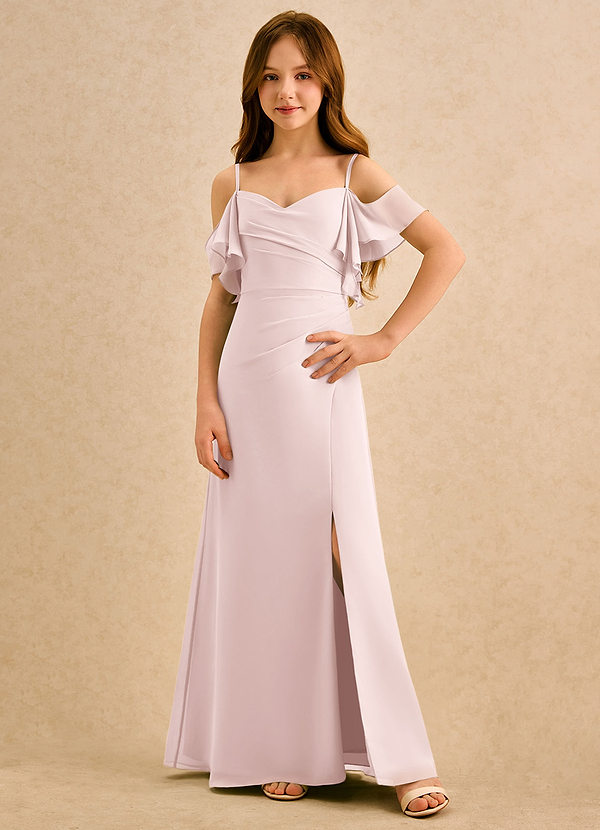 Azazie Pippy Girls Formal Abiti da Damigella Bambina Abito A-Line in Chiffon Scollo a Cuore Rosa Rossore image1