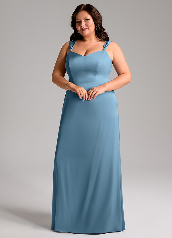 Azazie Denice Brautjungfernkleider Etui Plissee Stretch-Satin Kleid Stahlblau image1