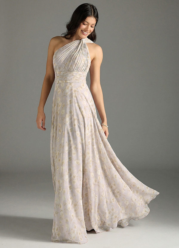 Azazie Charlize Bridesmaid Dresses Lilac Dreamy Floral A-Line One Shoulder Chiffon Dress image1