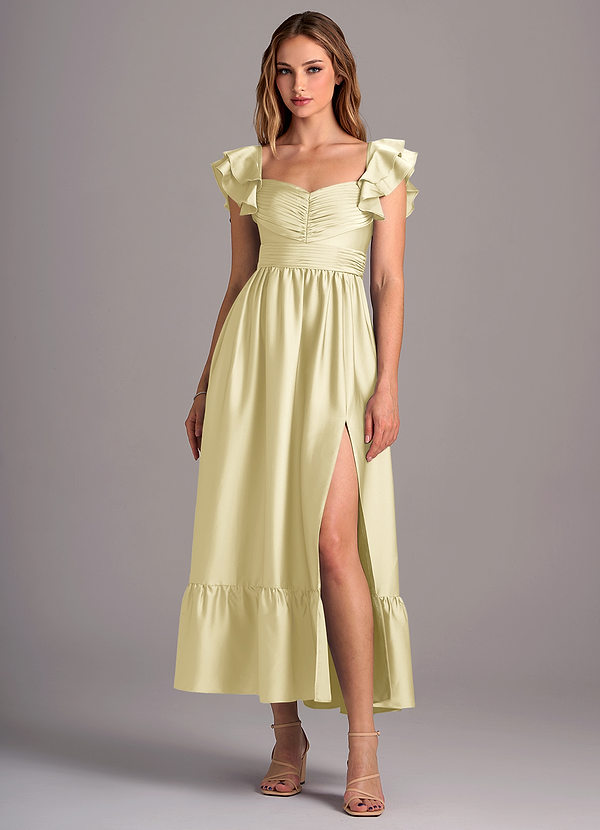 Azazie Anaya Bridesmaid Dresses Lemon Sorbet A-Line Sweetheart Neckline Stretch Satin Convertible Dress image1