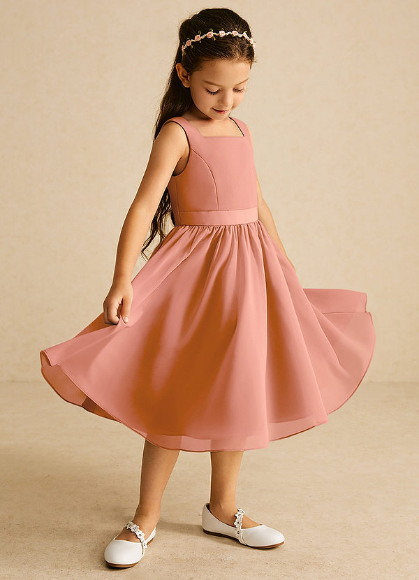 Azazie Ari Blumenkinder Kleider A-Linie ärmellos Chiffon Kleid Mai Tai image1