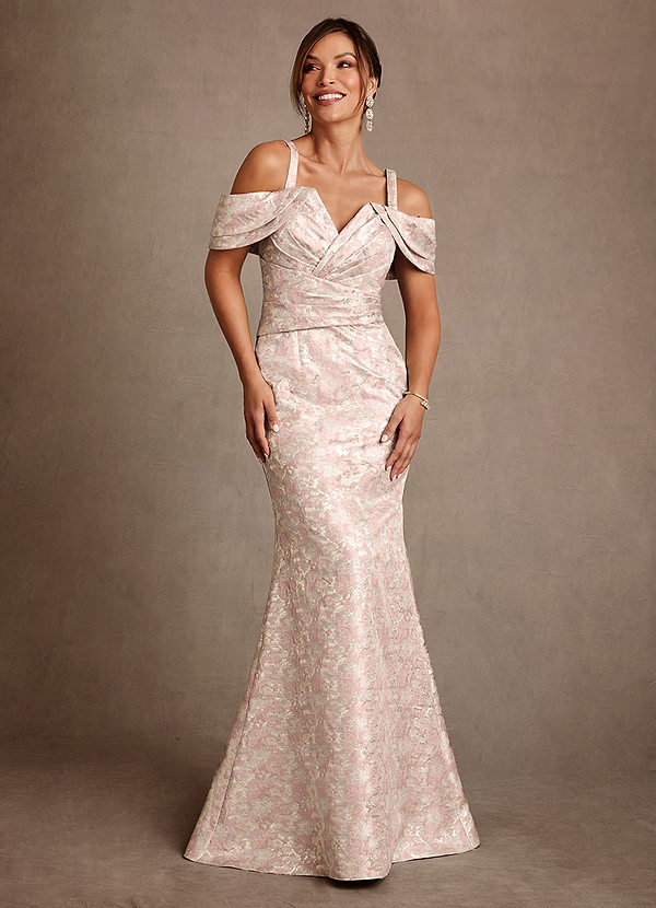 Azazie Bakersfield Klänningar till brudens mor Klä Sjöjungfru i Blommig Jacquard Av axeln Dammig Ros image1