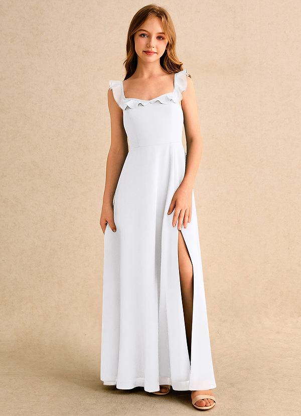 Azazie Chip Girls Formal Vestidos de Niña de Flores Vestido de Blanco de Gasa de Corte en A con Sin mangas image1