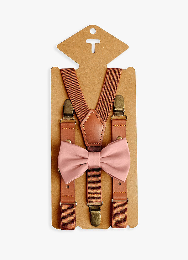 front Boy's Matching Matte Satin Pre-Tied Bow Tie & Suspenders Set