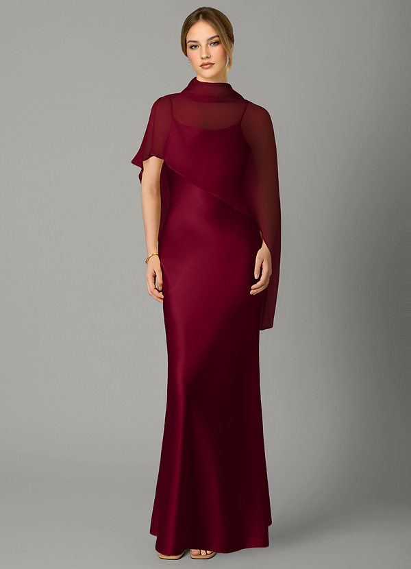Azazie Jaleesa Bridesmaid Dresses Burgundy A-Line High Neck Stretch Satin Dress image1