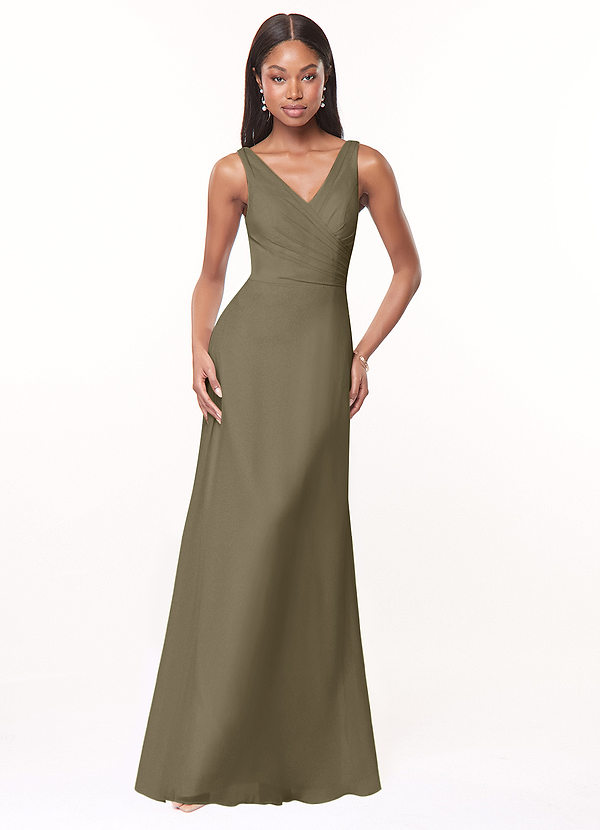Azazie Nala Bridesmaid Dresses Willow Green A-Line Pleated Chiffon Dress image1