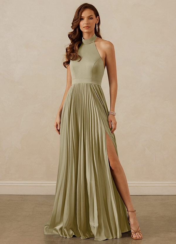Christian Siriano Bridal for Azazie 1007 Brautjungfernkleider Plissiertes Neckholder Stretch-Satin A-Linien-Kleid image1