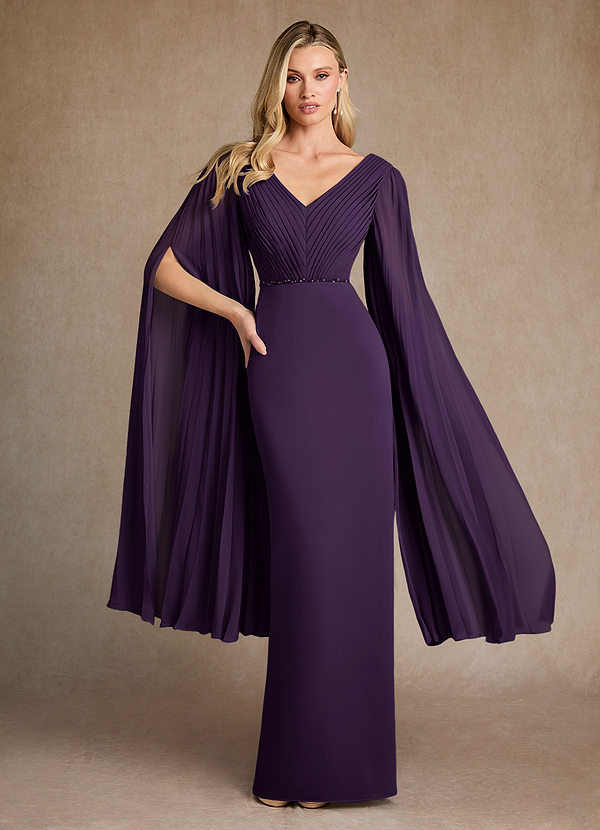 Azazie Ellsworth Mother of the Brides Dresses Plum Column Pleated Stretch Crepe Dress image1