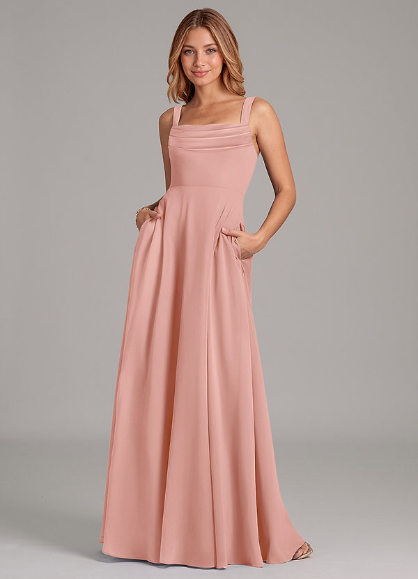 Azazie Shaude Bridesmaid Dresses Rosette A-Line Pleated Chiffon Dress image1