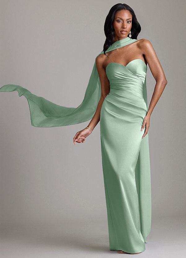 Azazie Sonora Vestidos Dama de Honor Vestido de Agave de Satén Elástico de Corte Recto con Sin tirantes image1